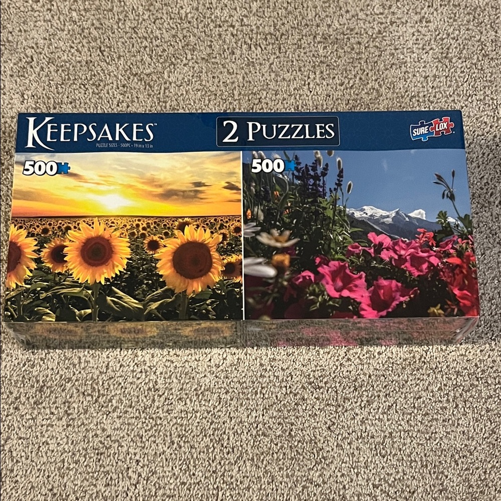 Keepsakes 2 Puzzle Set with Sunflower and Mountain Scenes; New , never opened